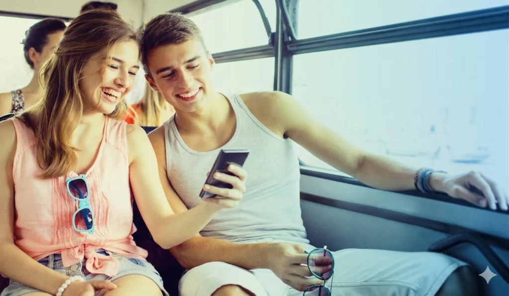 Couple staying connected abroad with a travel eSIM from SimpleSIM