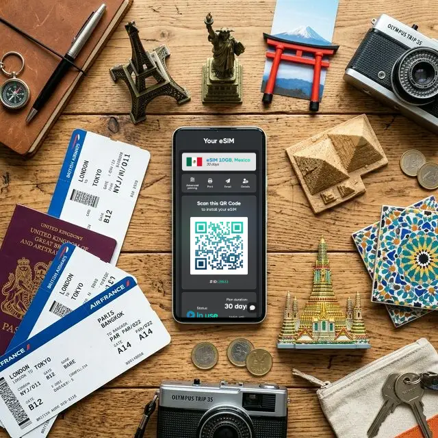 World map showing 200+ countries covered by simpleSIM travel eSIM plans