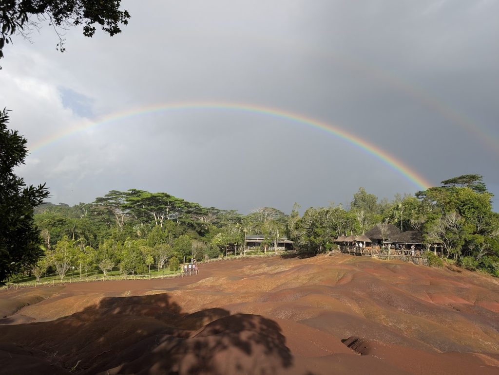 A rare double rainbow at 7 colored earth Park in Chamarel, Mauritius island